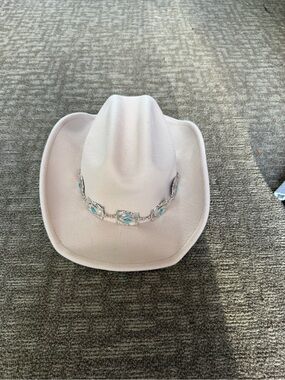 Women's White Cowboy Hat with Turquoise Accent Band